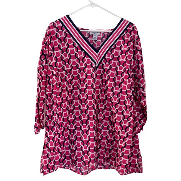 Caribbean Joe & Company V-Neck Geometric 100% Cotton Tunic Women's Size 1X - Picture 1 of 10